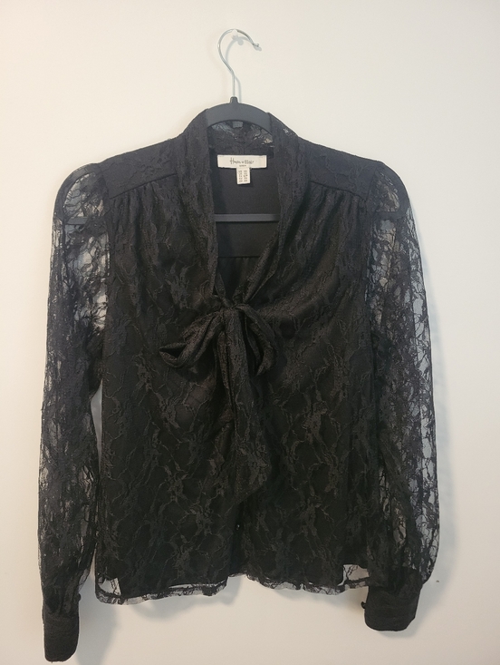 Haver & Blair Tops - Dana-Mae Black Lace Tie-Neck Blouse